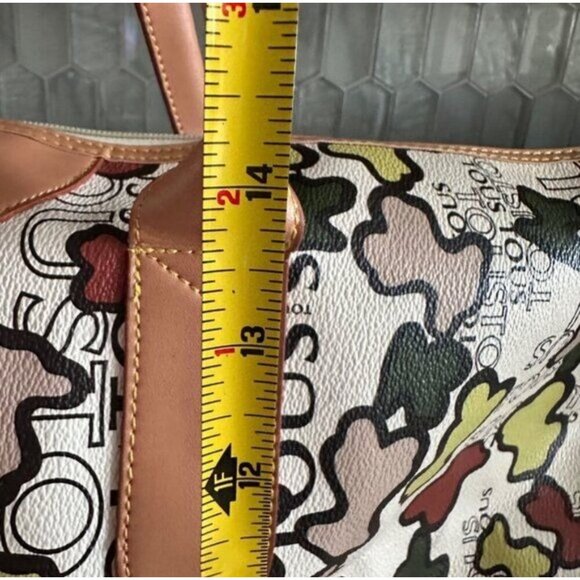 Womens Multicolor Print Tote Bag with Tan Leather Handles & Accents - Picture 9 of 16